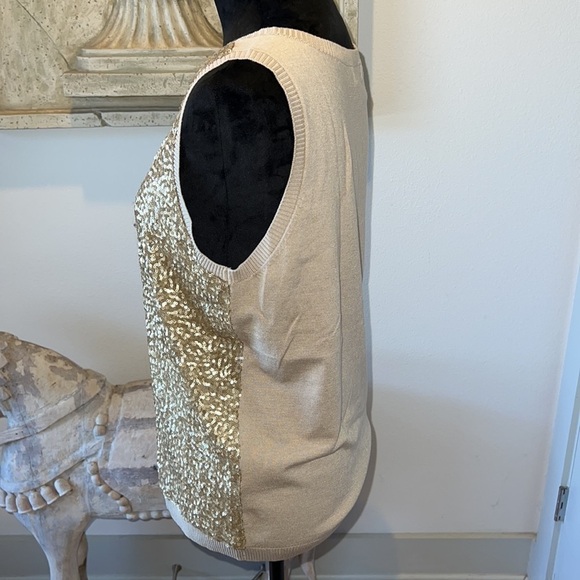 Calvin Klein sleeveless top gold sequin sweater back Sz L - Picture 3 of 7